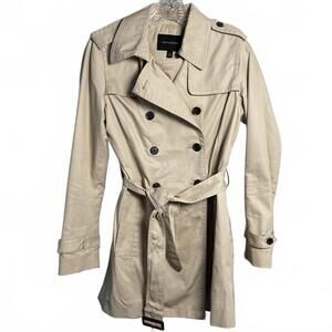 Banana Republic Double Breasted Classic Cotton Tan Belted Trench Coat Size S